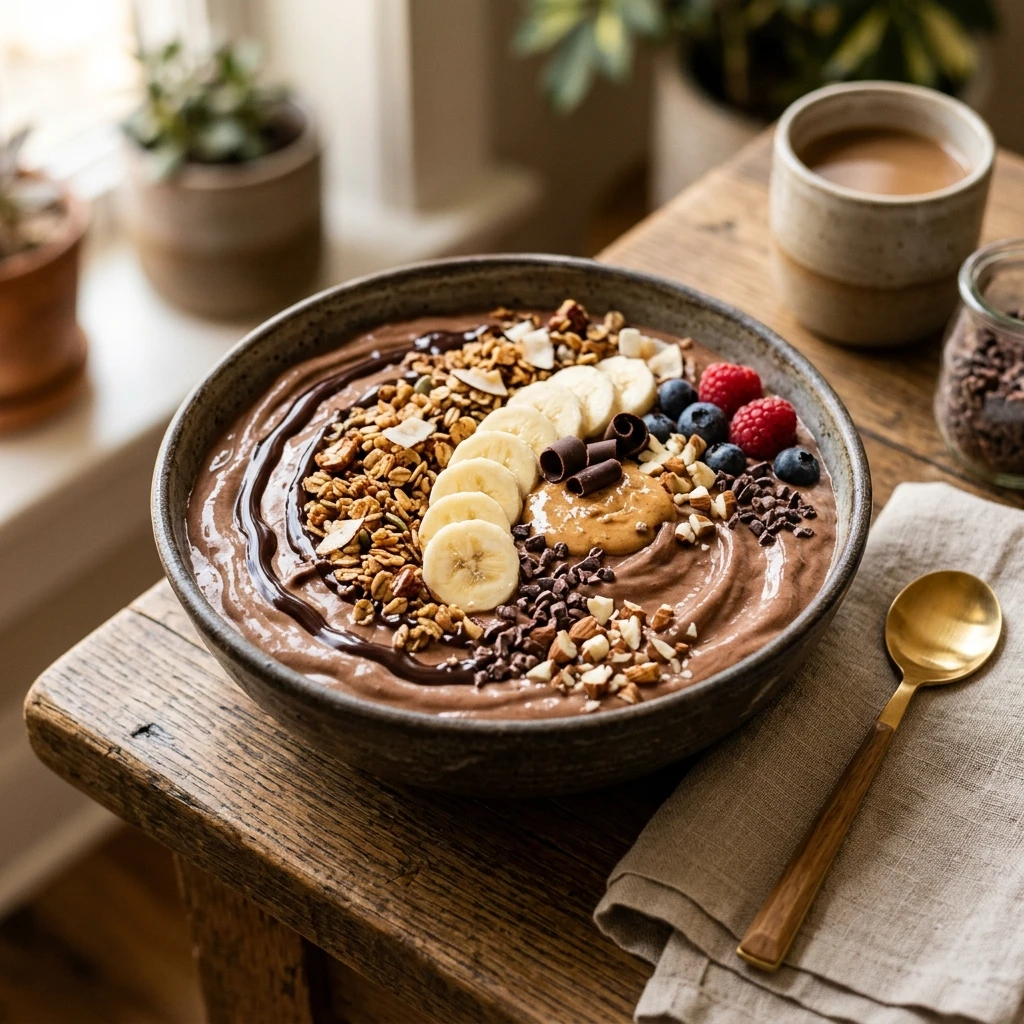Chocolate Banana Smoothie Bowl Thick Creamy Healthy Dessert Breakfast Granola Viral