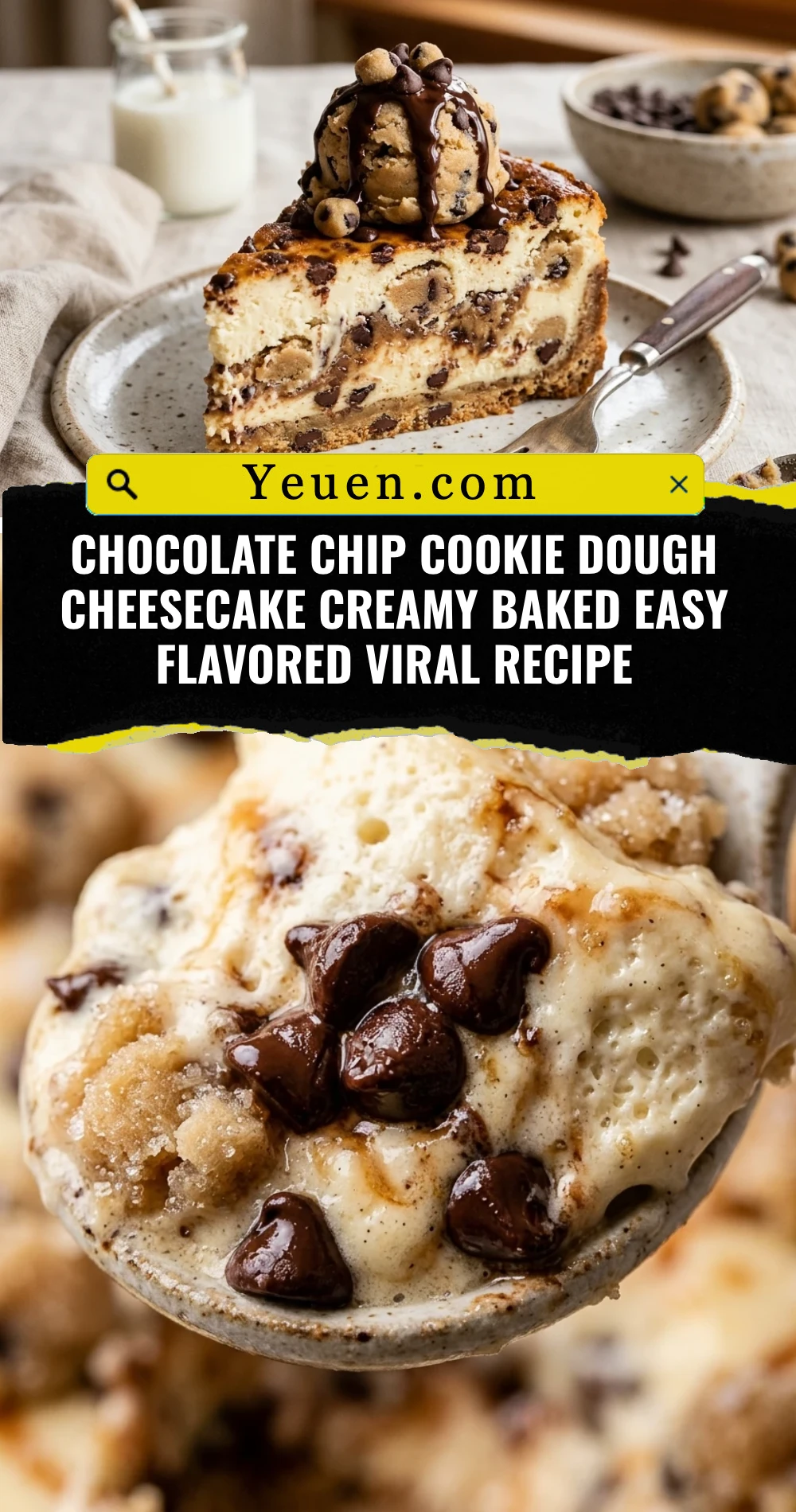 Chocolate Chip Cookie Dough Cheesecake Creamy Baked Easy Flavored Viral Recipe