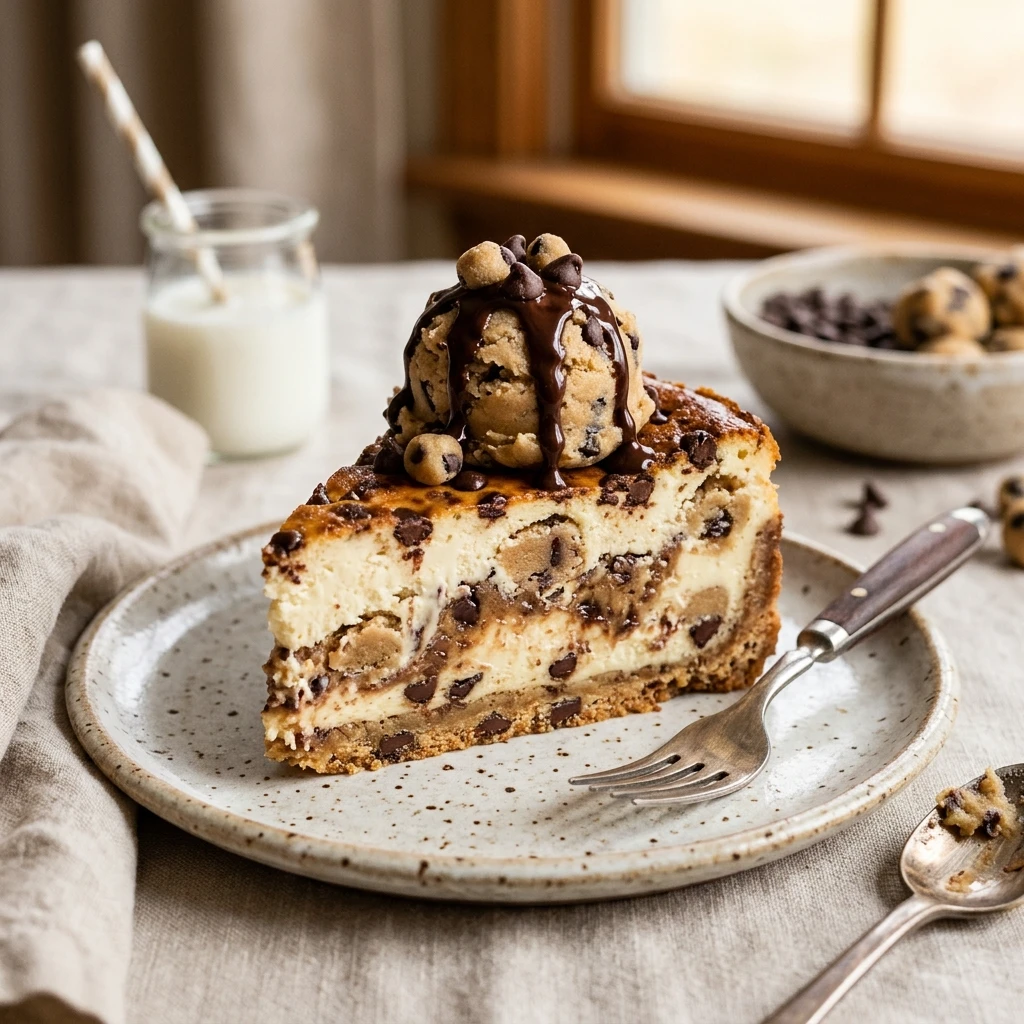Chocolate Chip Cookie Dough Cheesecake Creamy Baked Easy Flavored Viral Recipe
