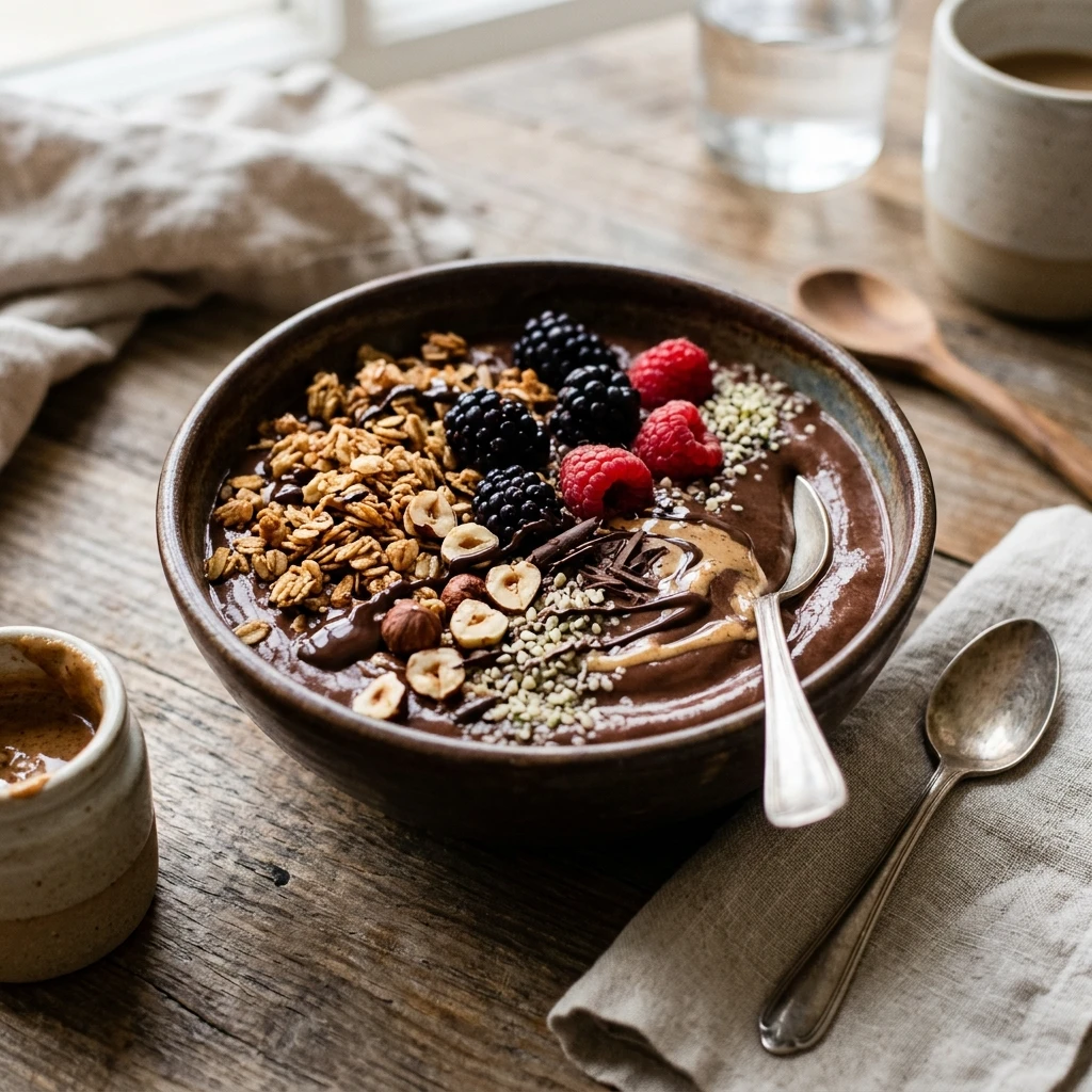 Chocolate Hazelnut Smoothie Bowl Thick Creamy Healthy Dessert Breakfast Granola Viral