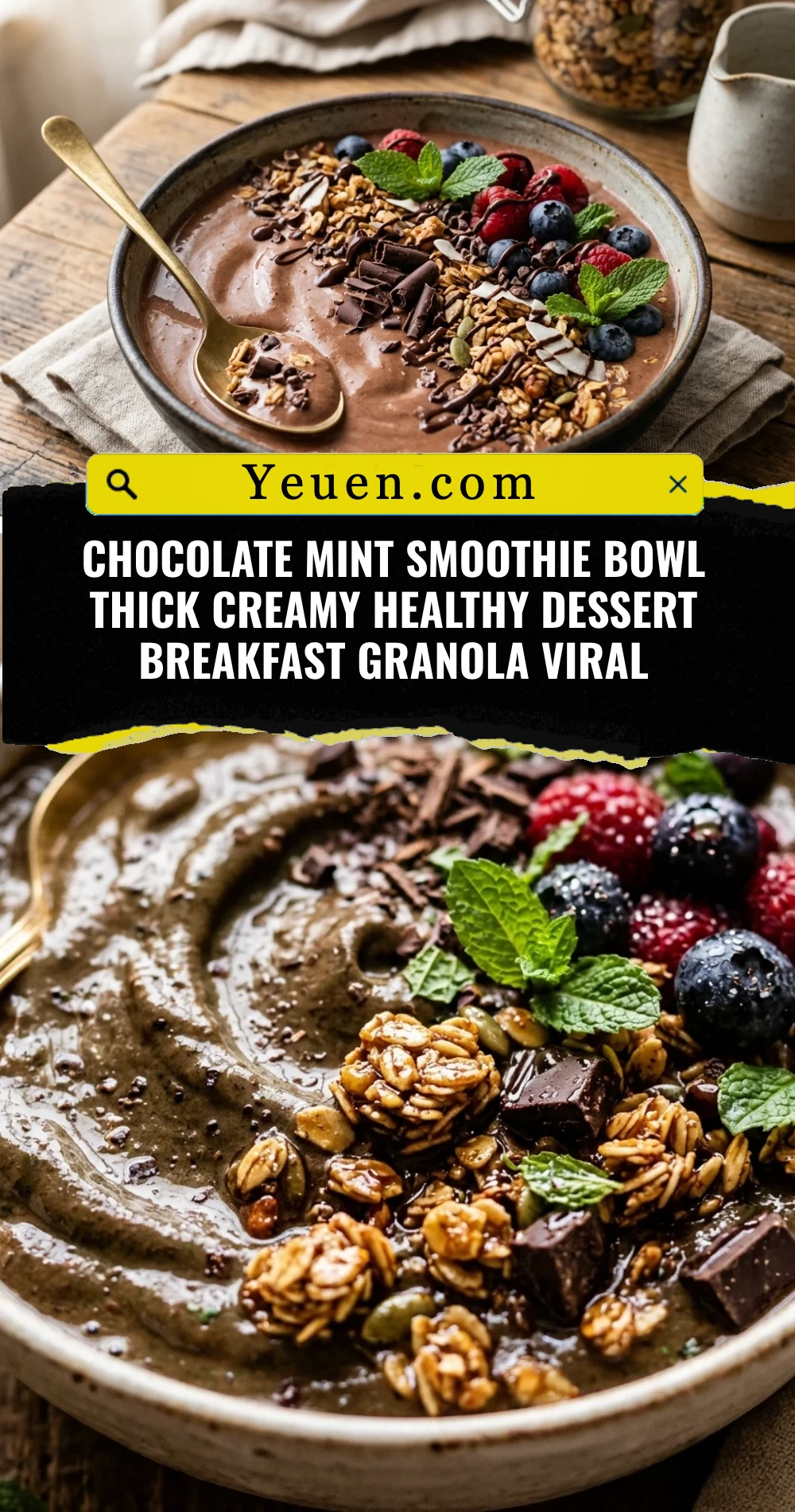 Chocolate Mint Smoothie Bowl Thick Creamy Healthy Dessert Breakfast Granola Viral