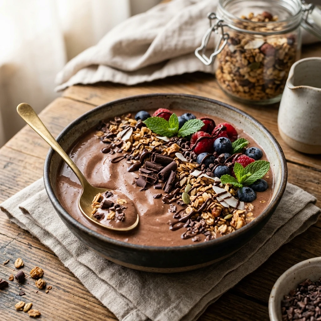 Chocolate Mint Smoothie Bowl Thick Creamy Healthy Dessert Breakfast Granola Viral