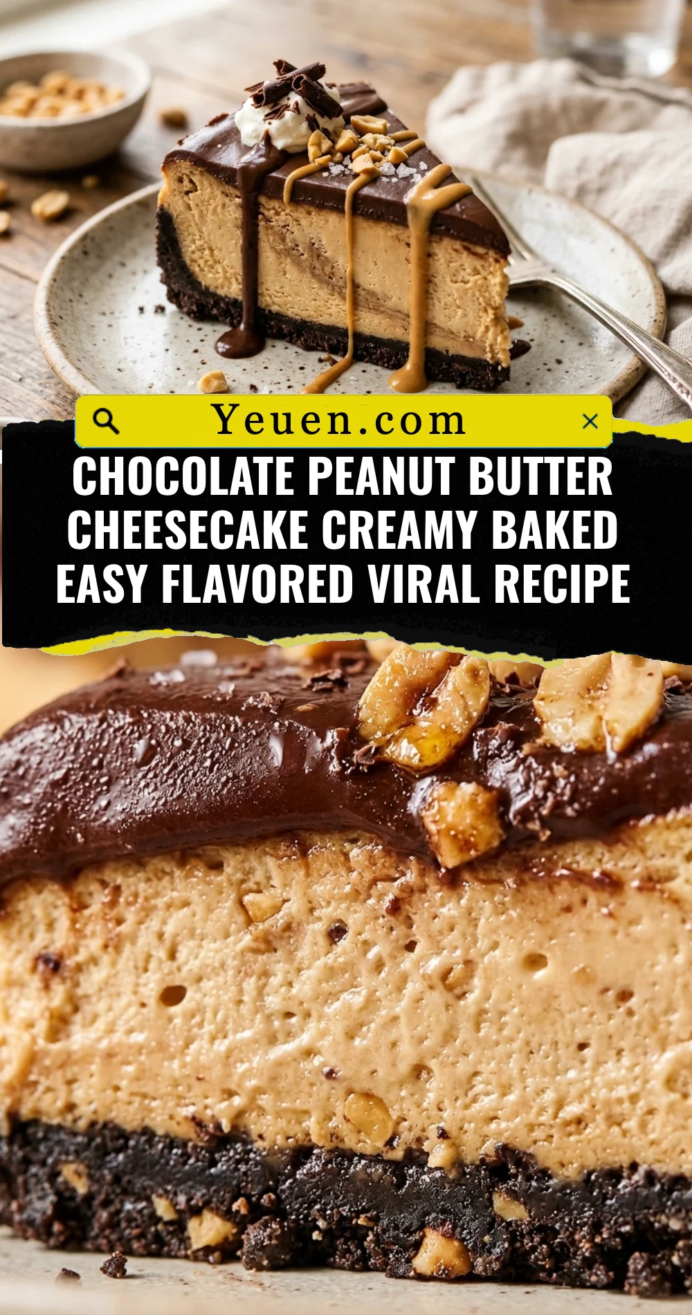 Chocolate Peanut Butter Cheesecake Creamy Baked Easy Flavored Viral Recipe