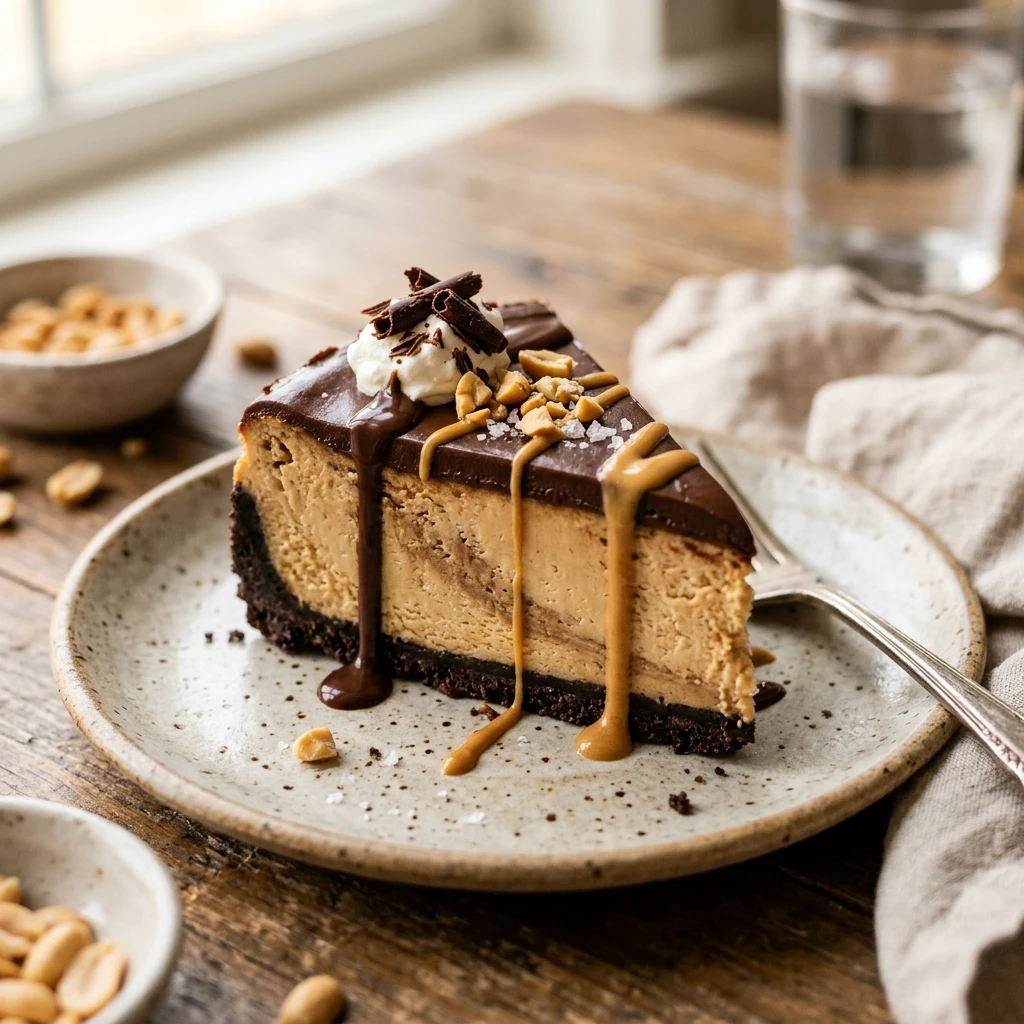 Chocolate Peanut Butter Cheesecake Creamy Baked Easy Flavored Viral Recipe