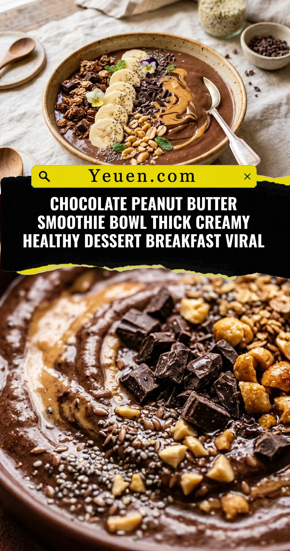 Chocolate Peanut Butter Smoothie Bowl Thick Creamy Healthy Dessert Breakfast Viral