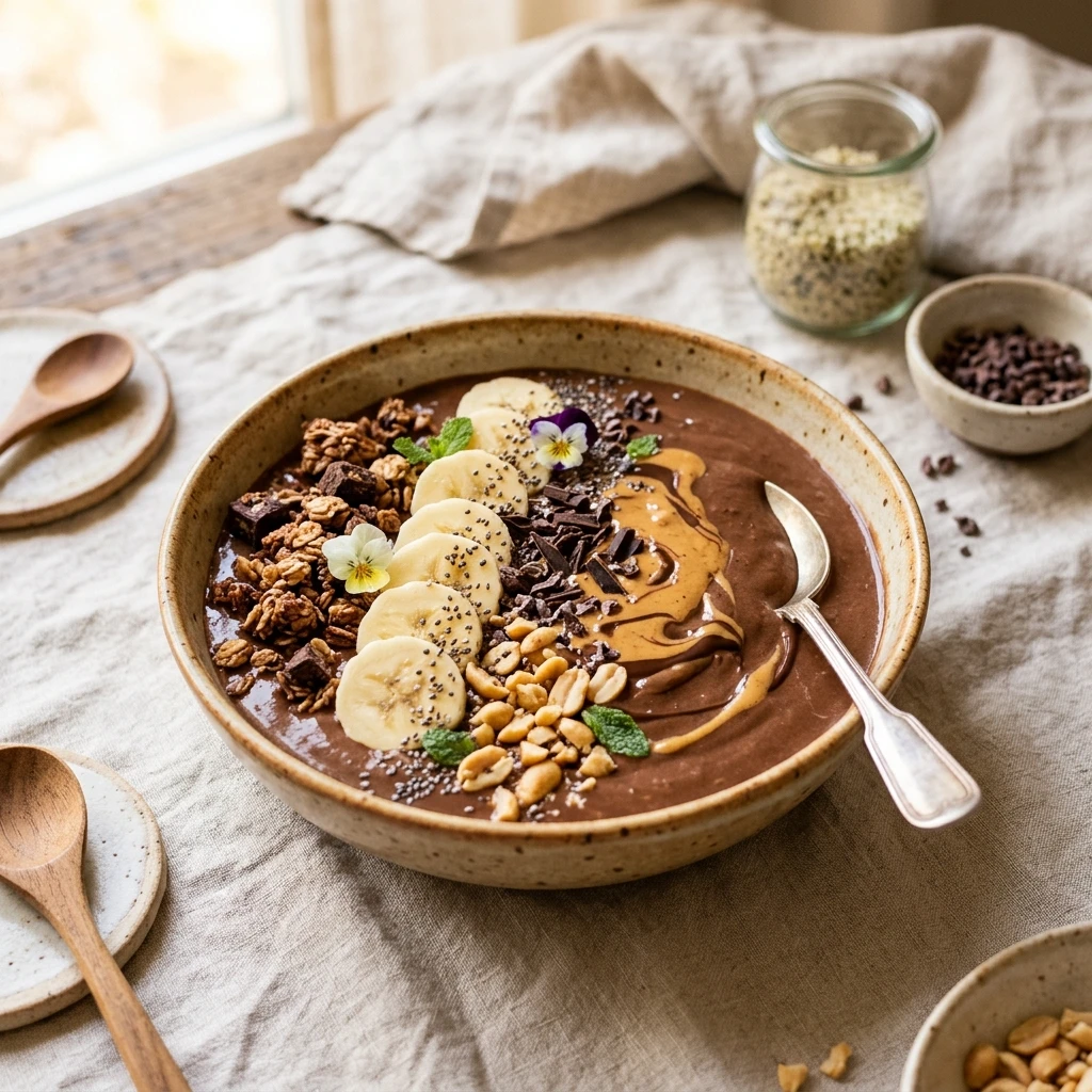 Chocolate Peanut Butter Smoothie Bowl Thick Creamy Healthy Dessert Breakfast Viral