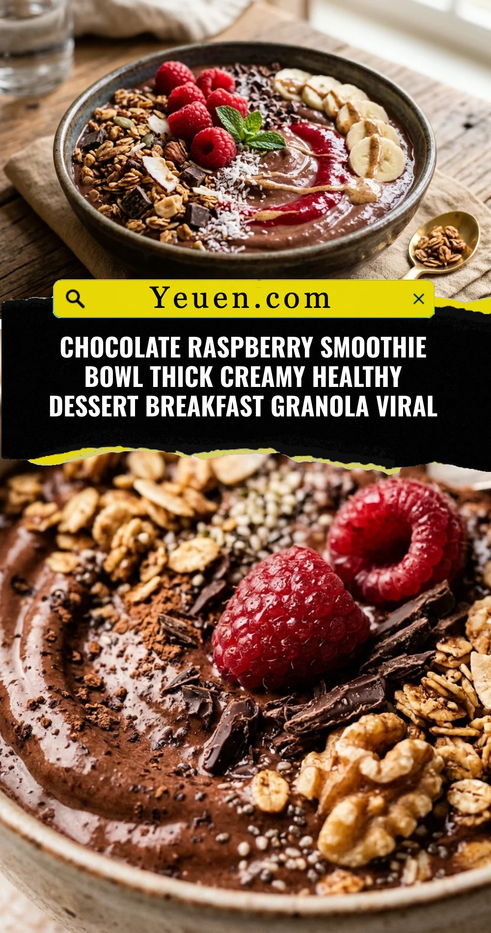 Chocolate Raspberry Smoothie Bowl Thick Creamy Healthy Dessert Breakfast Granola Viral