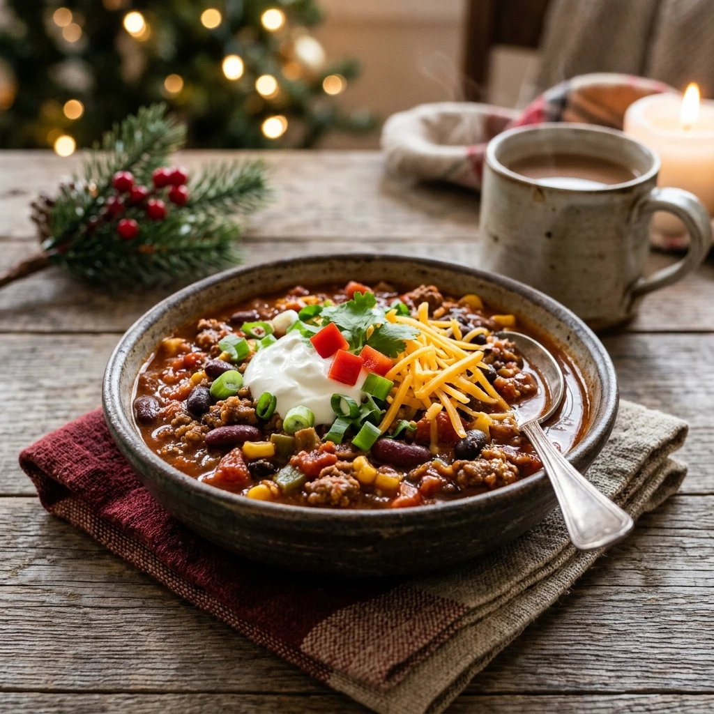 Christmas Chili Slow Cooker High Protein Under $20 Cozy Winter No Prep