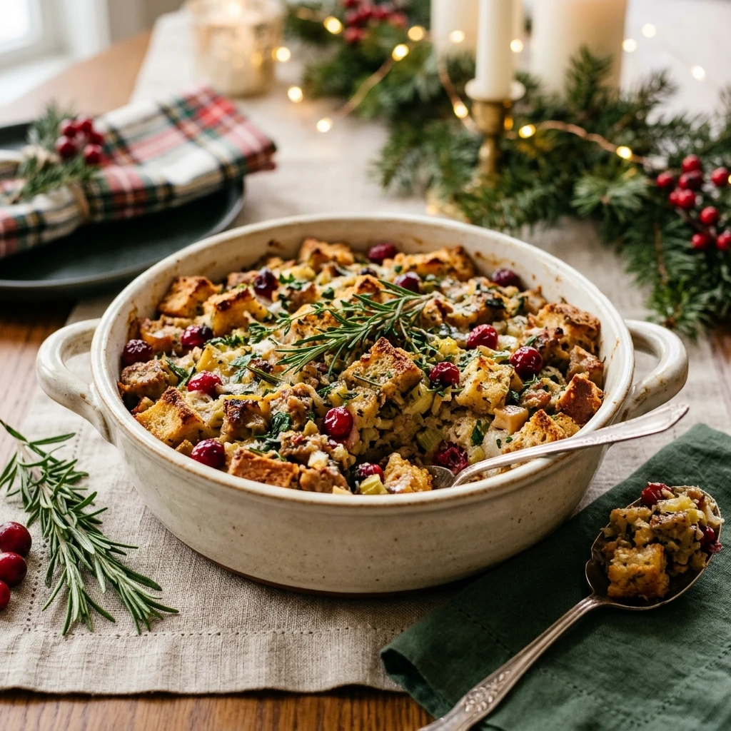 Christmas Stuffing Casserole Make Ahead Easy Feed Crowd