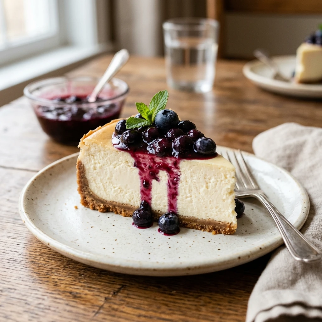 Classic New York Cheesecake With Blueberry Topping Creamy Easy No Fail Recipe