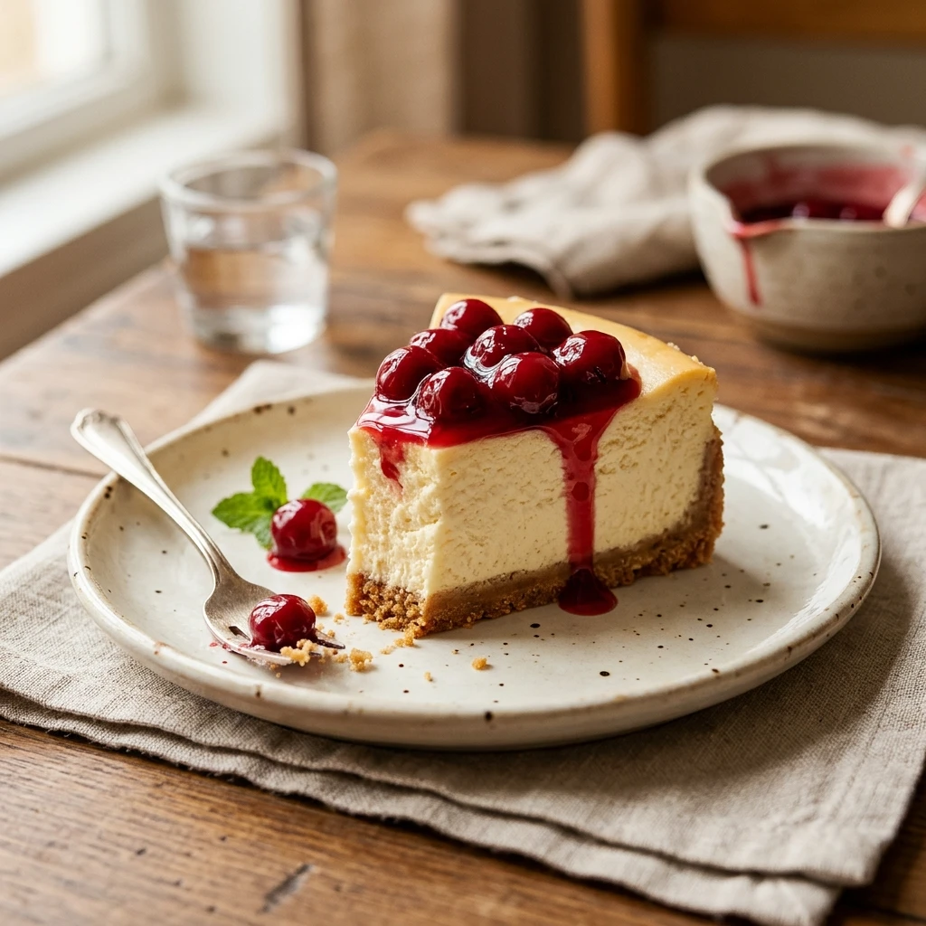 Classic New York Cheesecake With Cherry Topping Creamy Easy No Fail Recipe