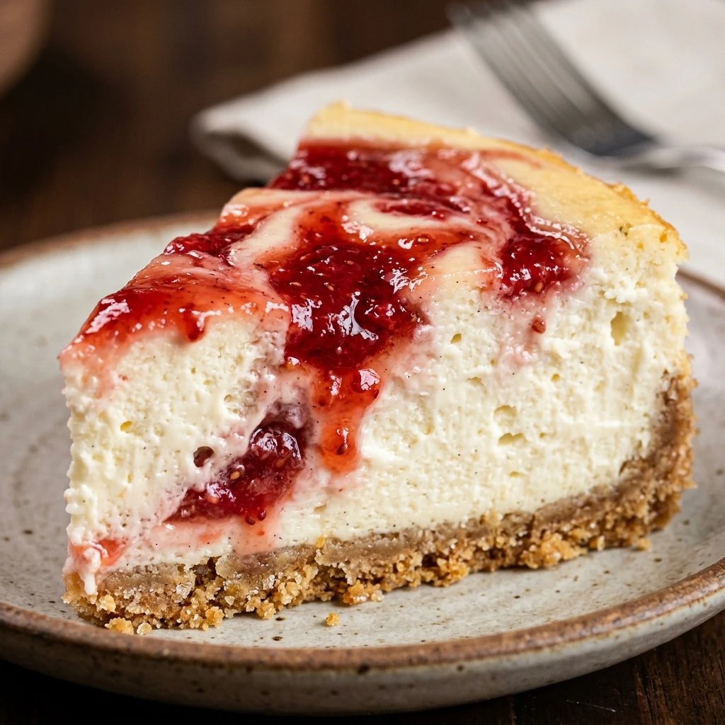 Classic New York Style Strawberry Swirl Cheesecake Creamy Easy No Fail