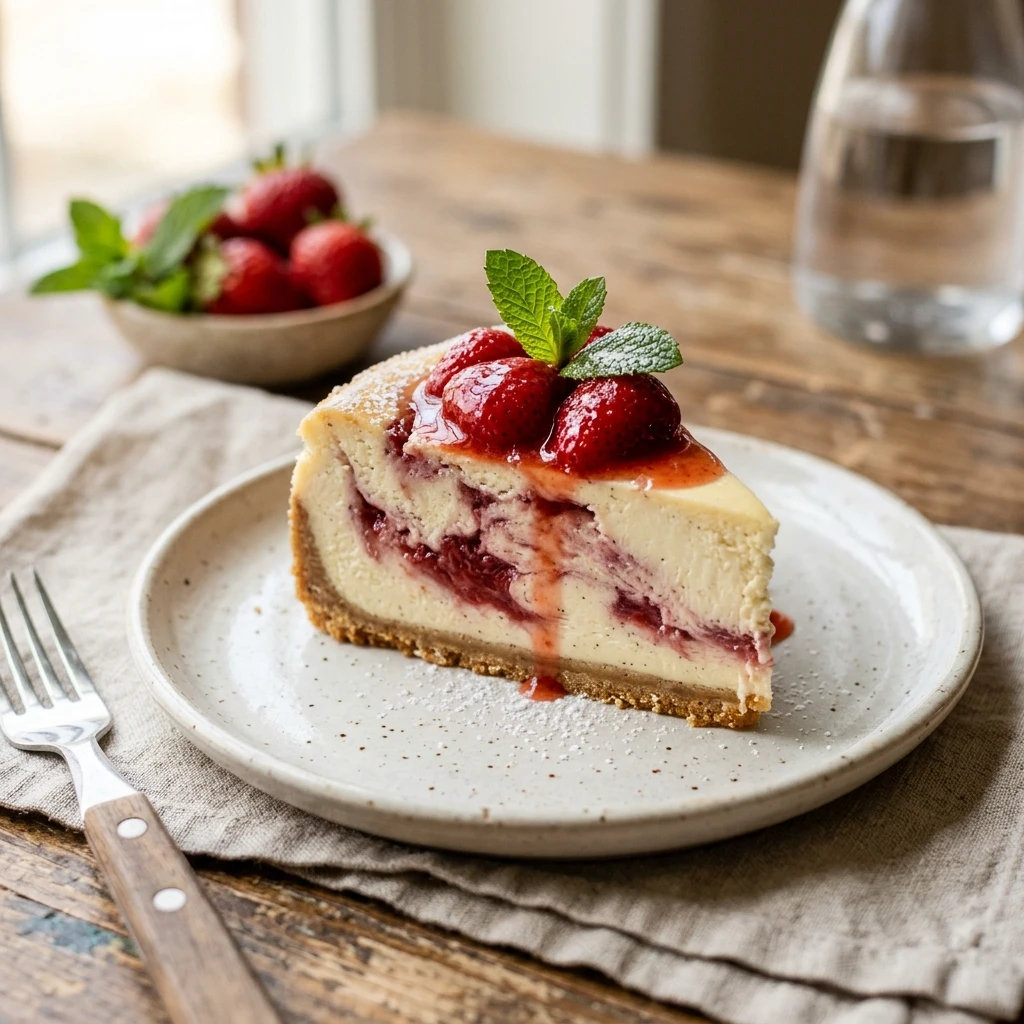 Classic New York Style Strawberry Swirl Cheesecake Creamy Easy No Fail