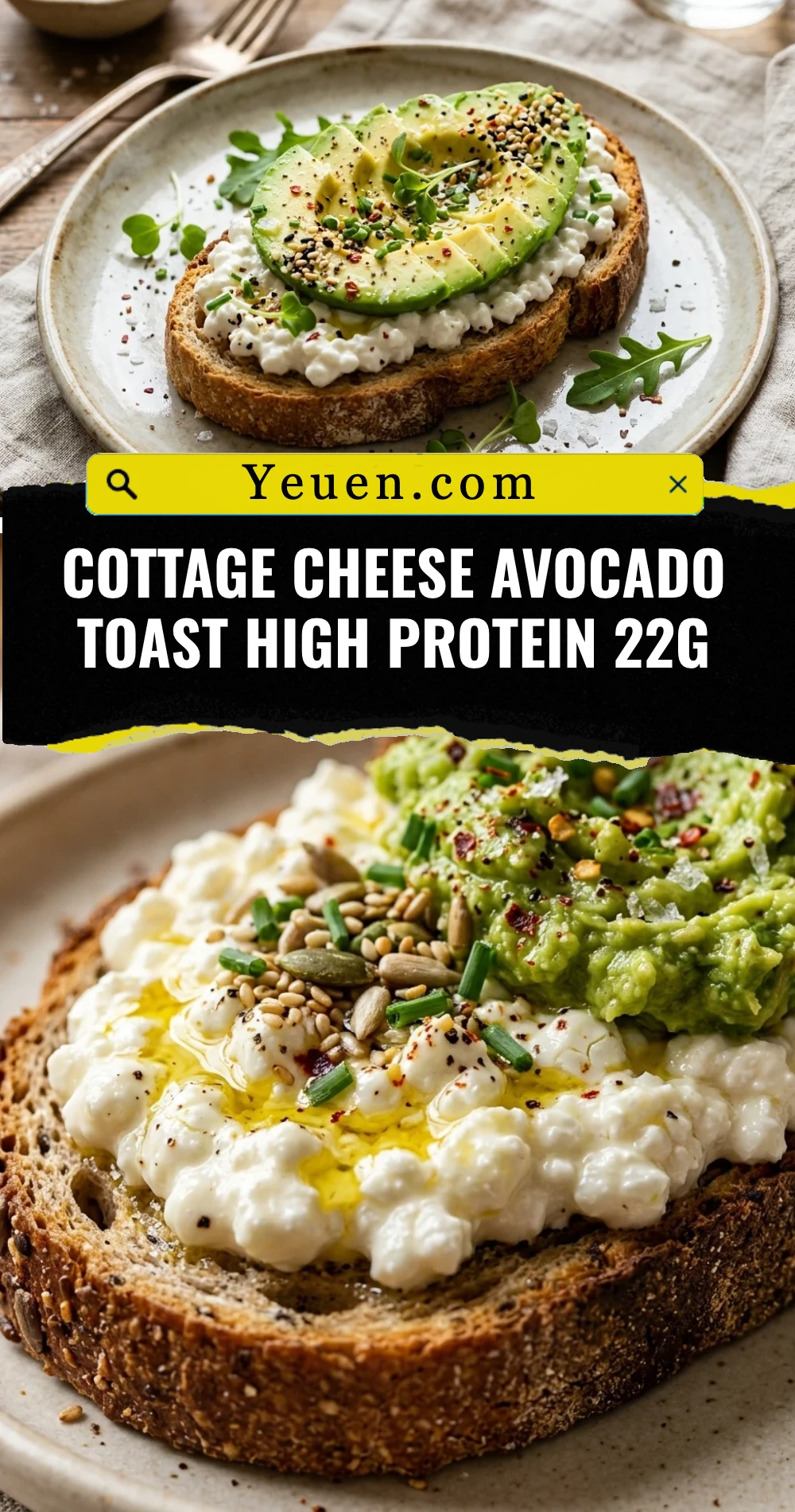 Cottage Cheese Avocado Toast High Protein 22g