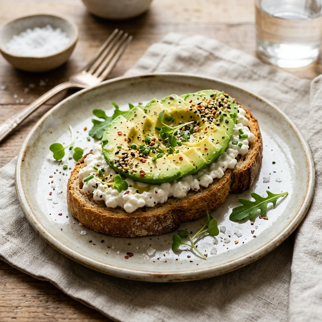 Cottage Cheese Avocado Toast High Protein 22g