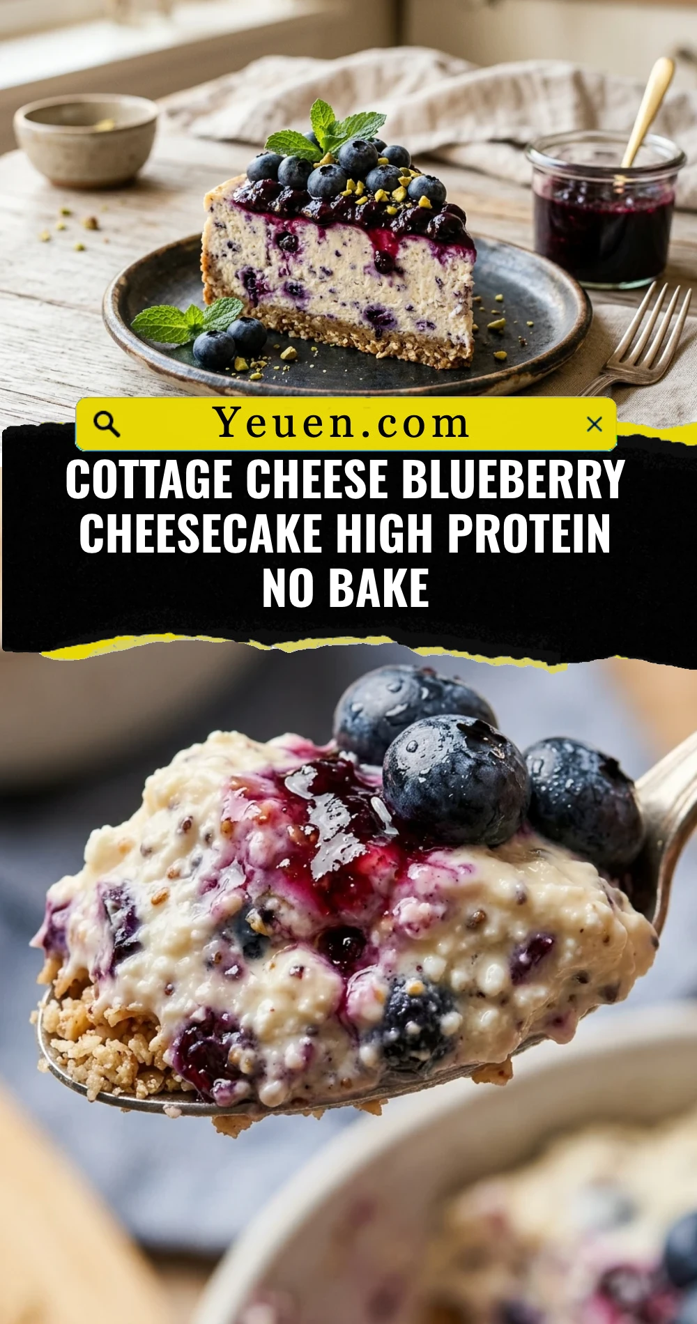 Cottage Cheese Blueberry Cheesecake High Protein No Bake