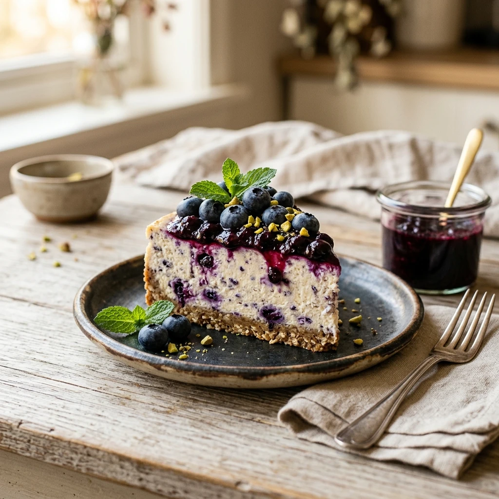 Cottage Cheese Blueberry Cheesecake High Protein No Bake