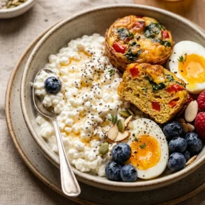 Cottage Cheese Bowl Breakfast 20g+ Easy High Protein Egg Bites 3 Ingredient
