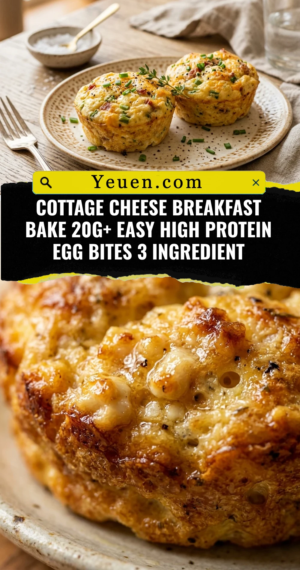 Cottage Cheese Breakfast Bake 20g+ Easy High Protein Egg Bites 3 Ingredient