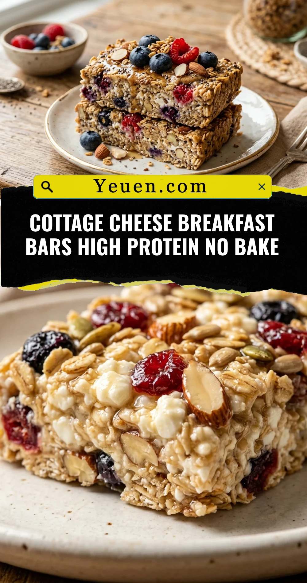 Cottage Cheese Breakfast Bars High Protein No Bake