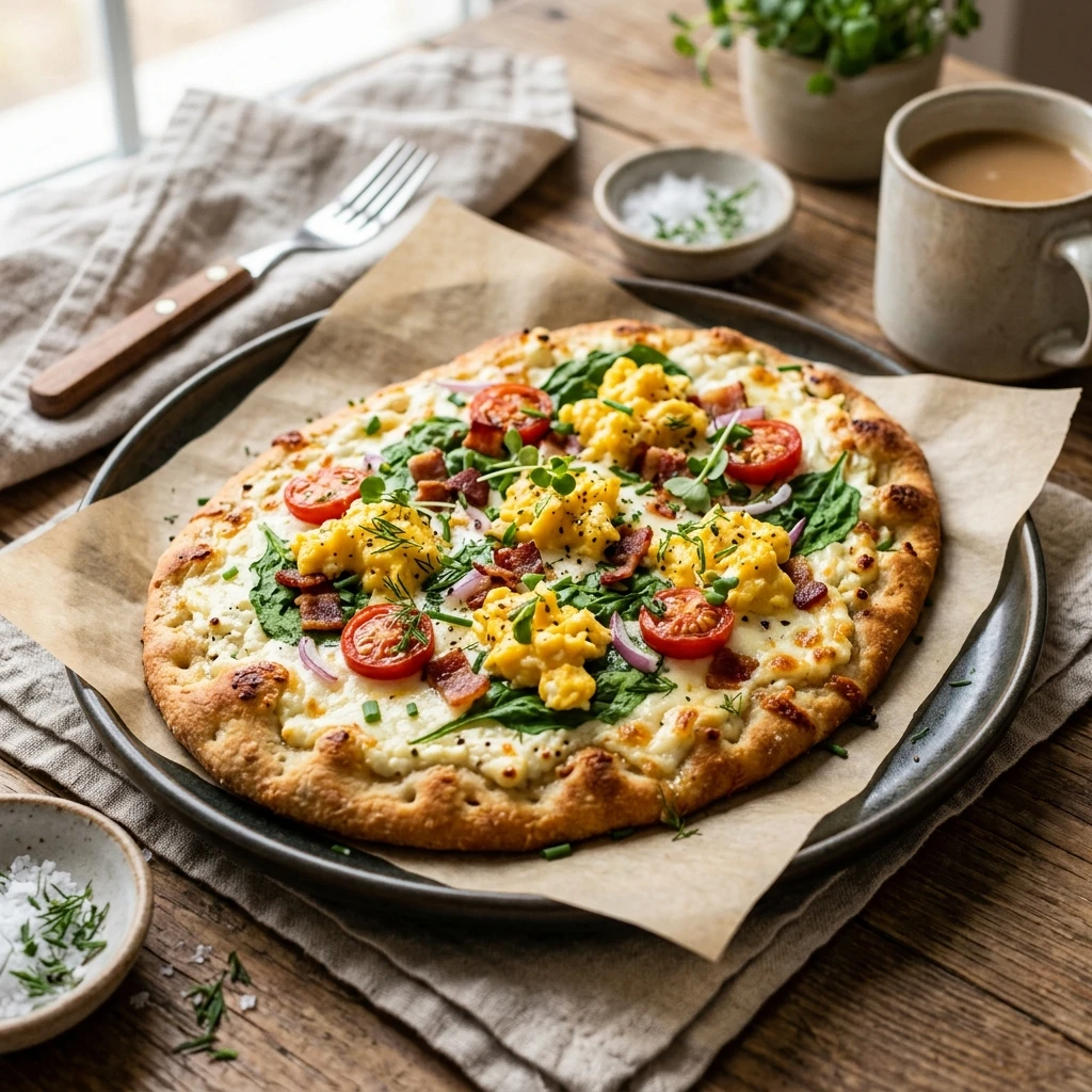 Cottage Cheese Breakfast Pizza High Protein Flatbread Cheesy