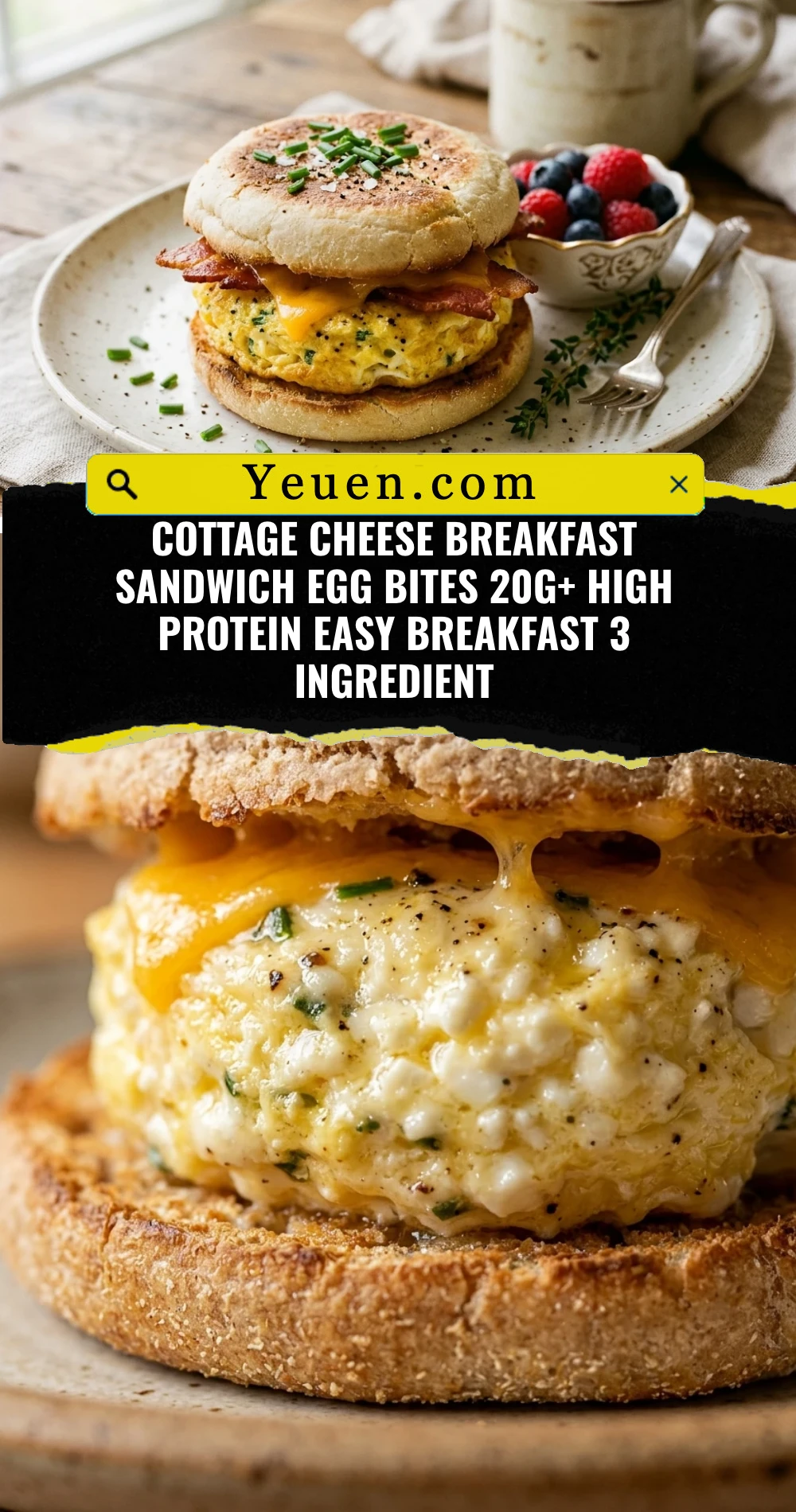 Cottage Cheese Breakfast Sandwich Egg Bites 20g+ High Protein Easy Breakfast 3 Ingredient