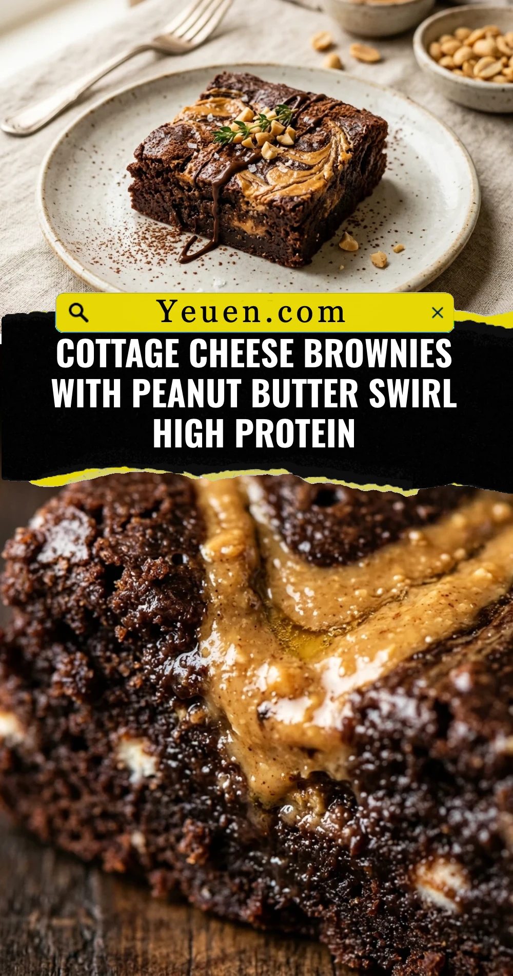 Cottage Cheese Brownies With Peanut Butter Swirl High Protein