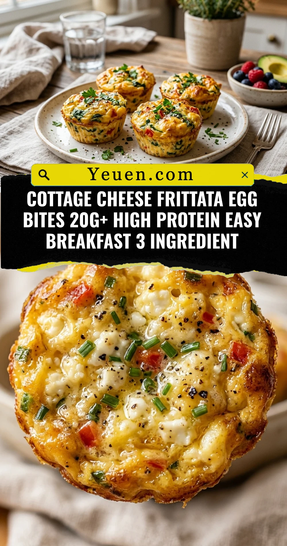 Cottage Cheese Frittata Egg Bites 20g+ High Protein Easy Breakfast 3 Ingredient