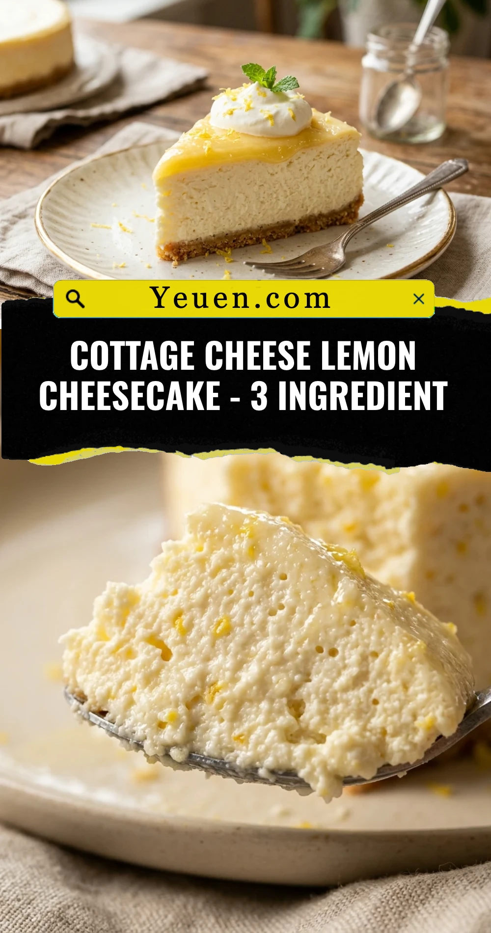 Cottage Cheese Lemon Cheesecake - 3 Ingredient