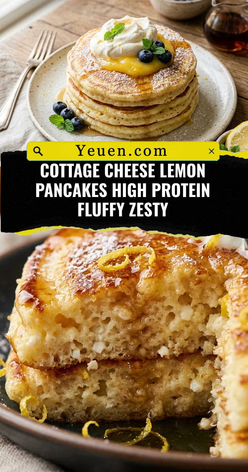 Cottage Cheese Lemon Pancakes High Protein Fluffy Zesty