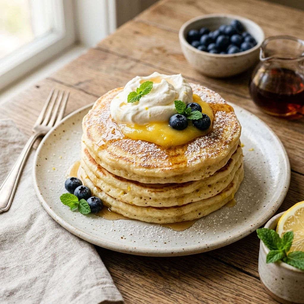 Cottage Cheese Lemon Pancakes High Protein Fluffy Zesty