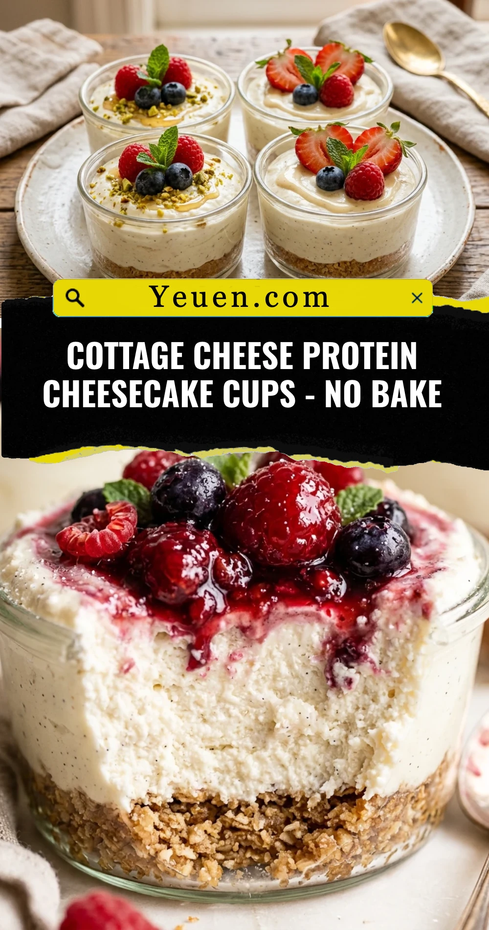Cottage Cheese Protein Cheesecake Cups - No Bake
