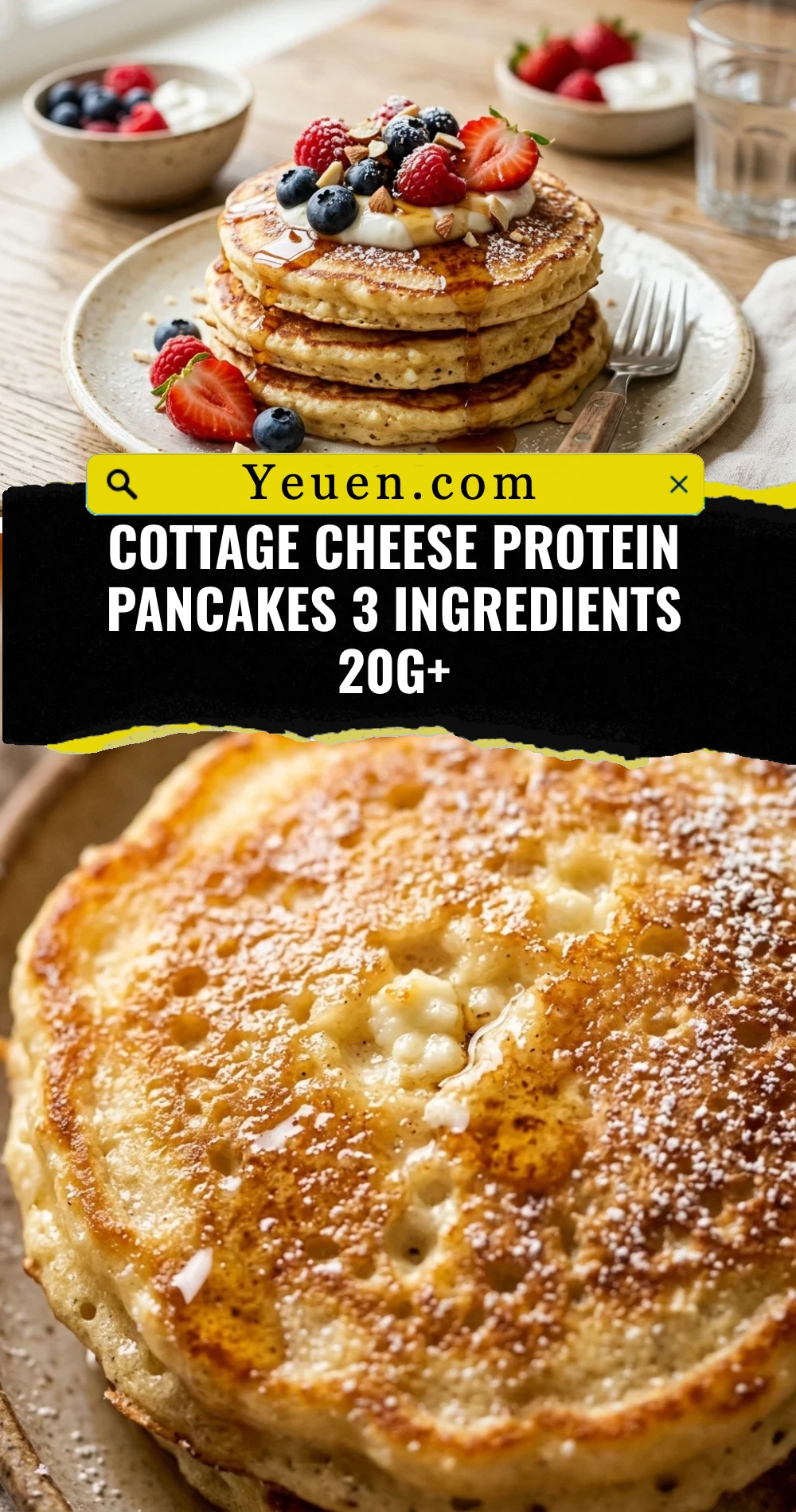 Cottage Cheese Protein Pancakes 3 Ingredients 20g+