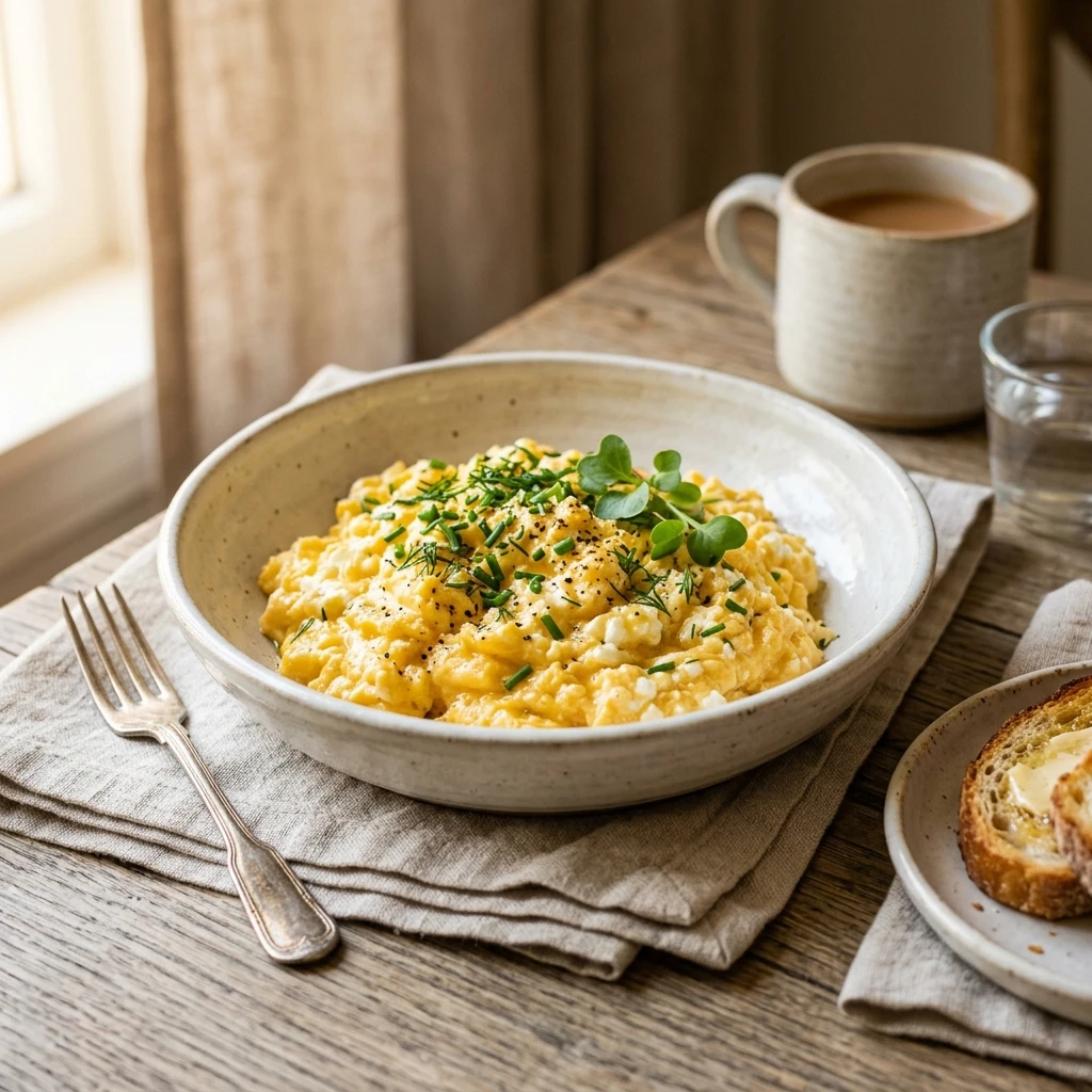 Cottage Cheese Scrambled Eggs High Protein Creamy Fluffy