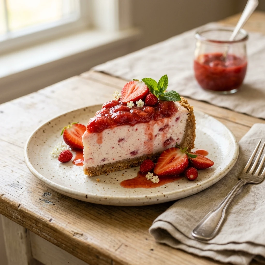 Cottage Cheese Strawberry Cheesecake No Bake High Protein