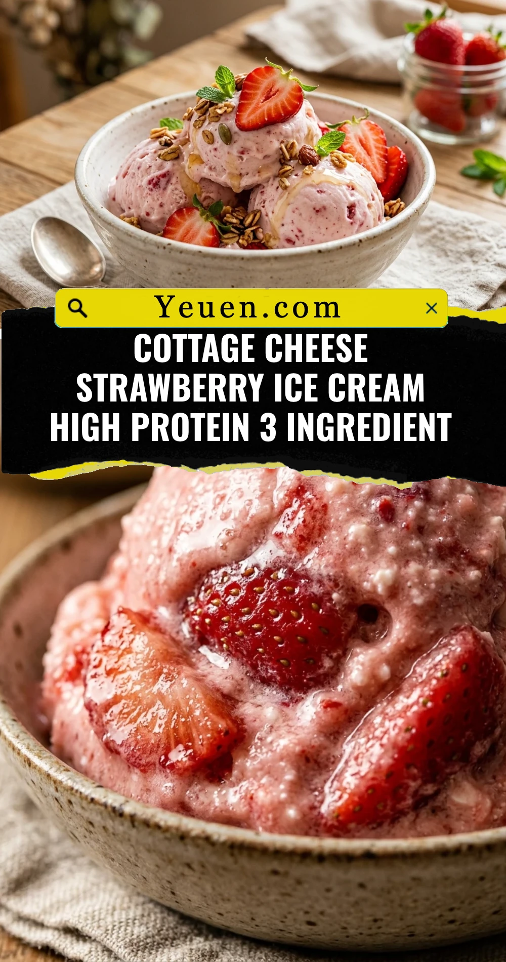 Cottage Cheese Strawberry Ice Cream High Protein 3 Ingredient