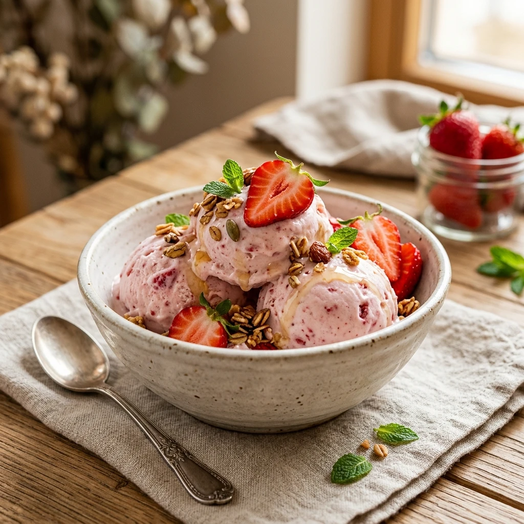 Cottage Cheese Strawberry Ice Cream High Protein 3 Ingredient