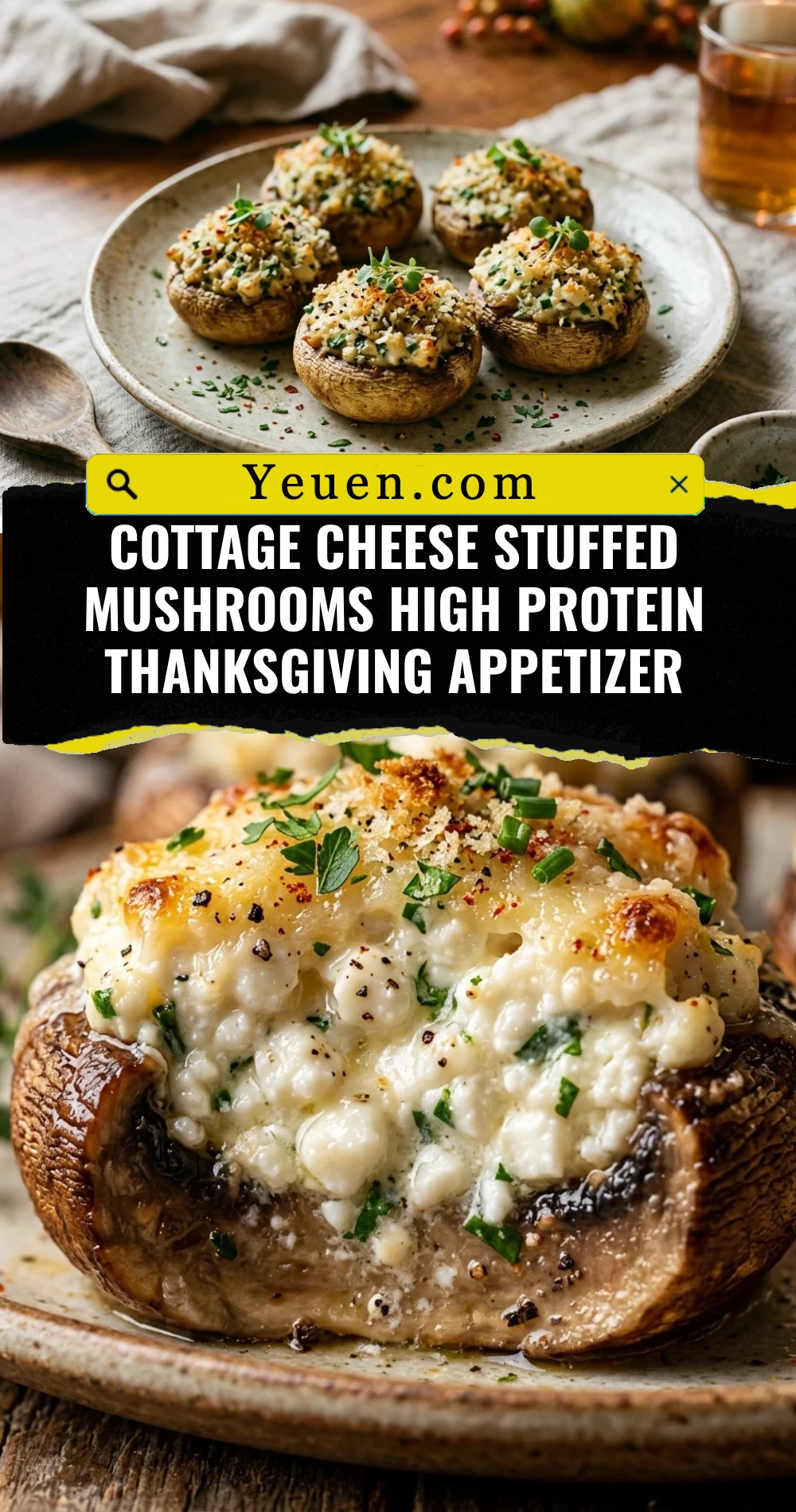 Cottage Cheese Stuffed Mushrooms High Protein Thanksgiving Appetizer