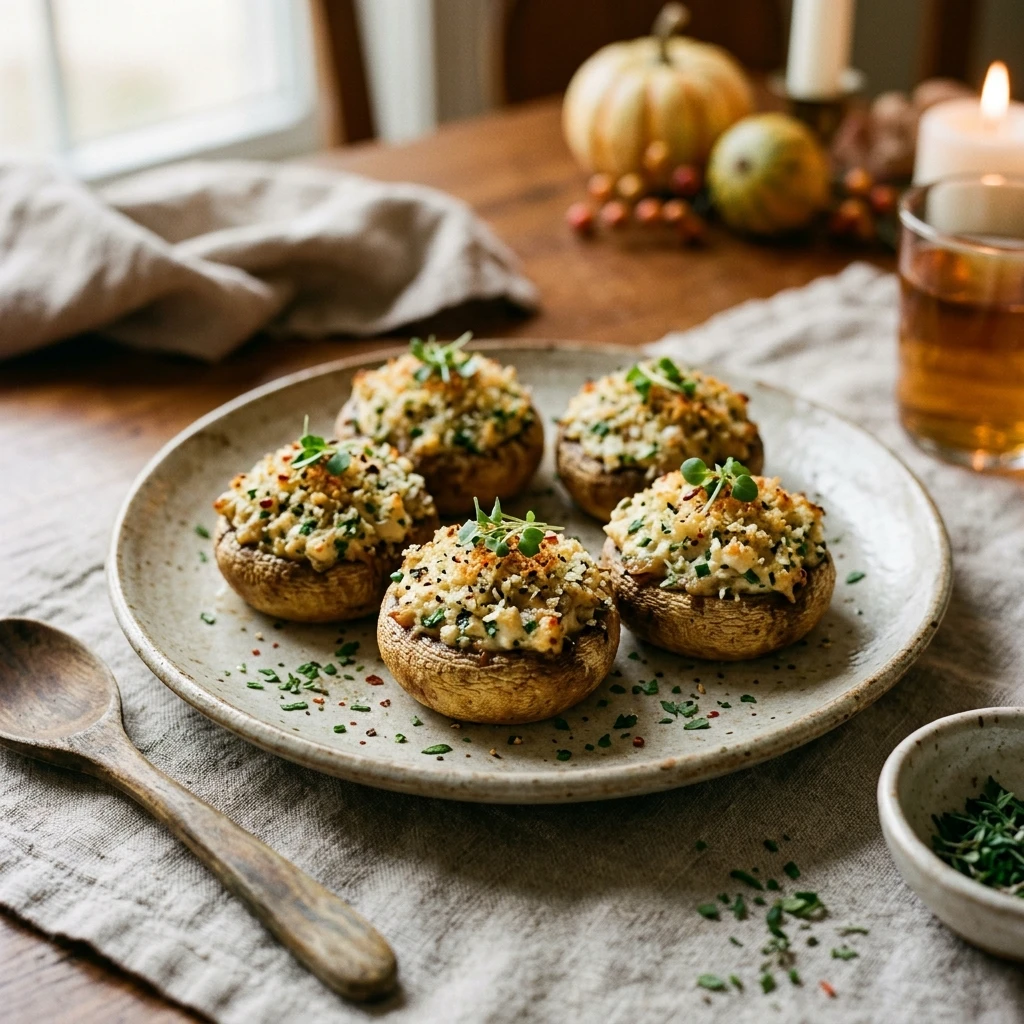 Cottage Cheese Stuffed Mushrooms High Protein Thanksgiving Appetizer
