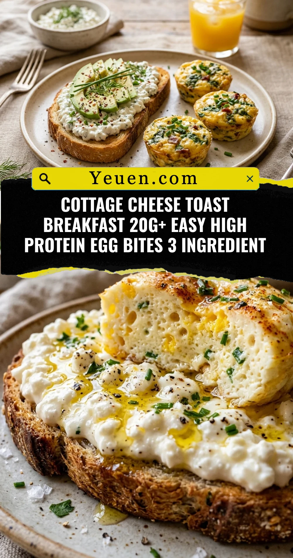 Cottage Cheese Toast Breakfast 20g+ Easy High Protein Egg Bites 3 Ingredient