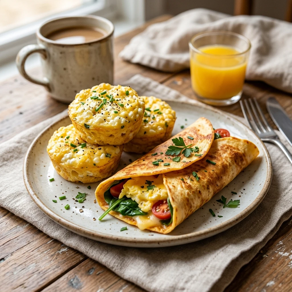 Cottage Cheese Wraps Breakfast 20g+ Easy High Protein Egg Bites 3 Ingredient