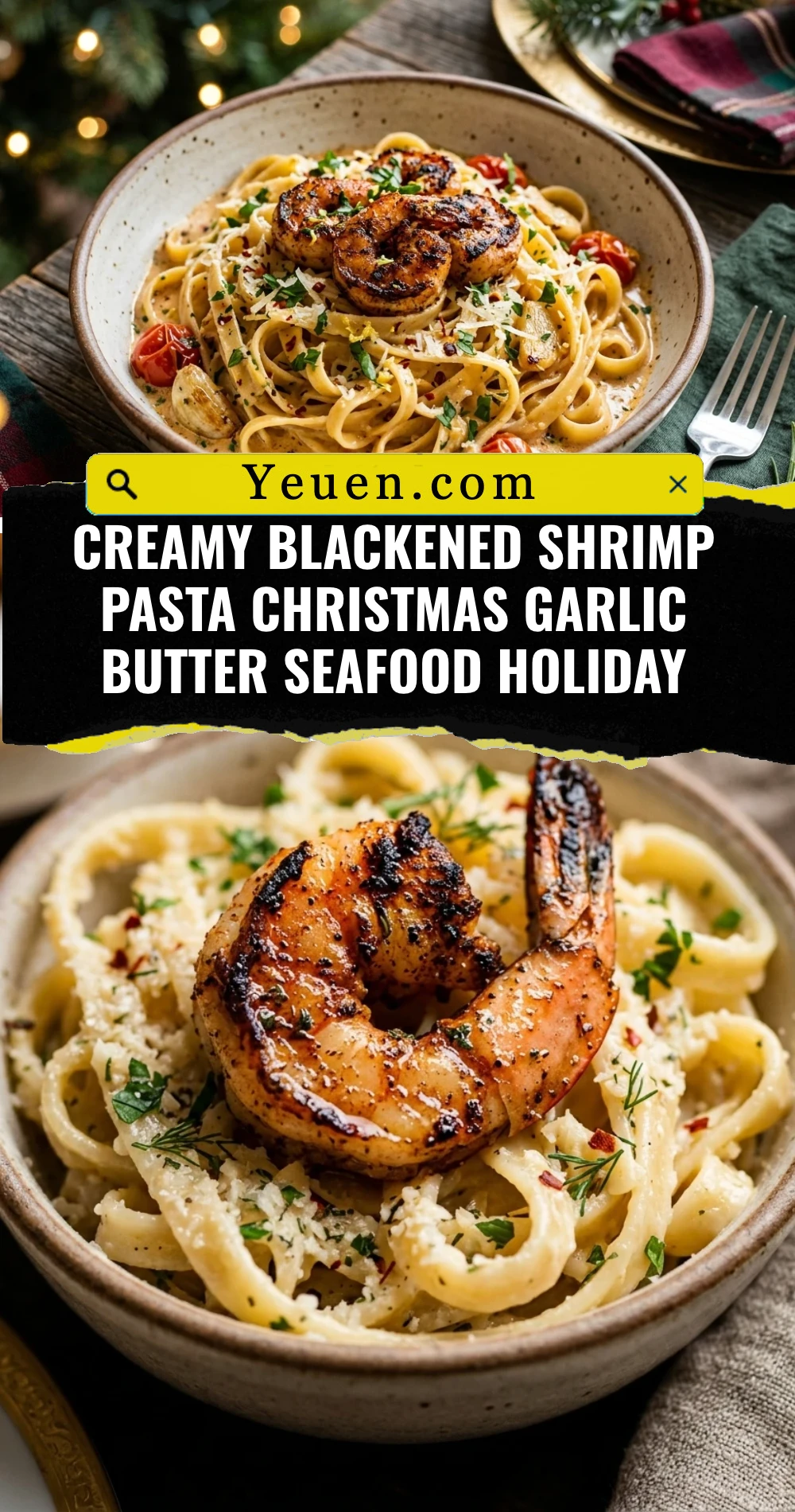 Creamy Blackened Shrimp Pasta Christmas Garlic Butter Seafood Holiday