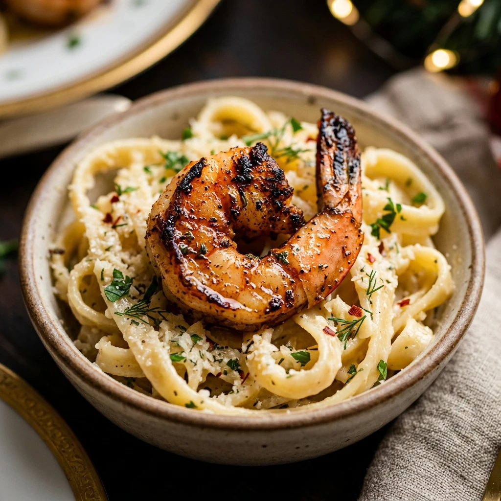 Creamy Blackened Shrimp Pasta Christmas Garlic Butter Seafood Holiday