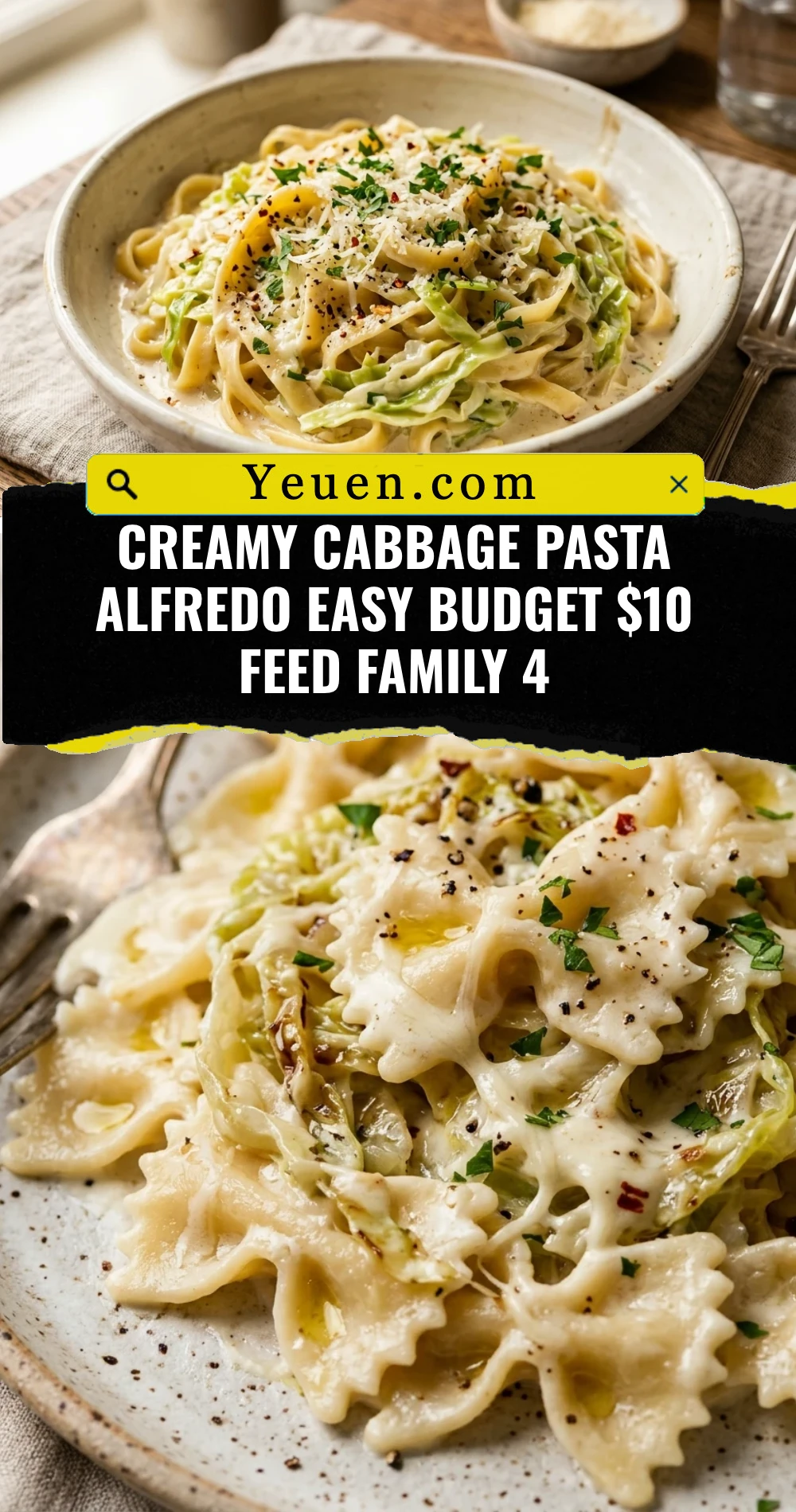 Creamy Cabbage Pasta Alfredo Easy Budget $10 Feed Family 4