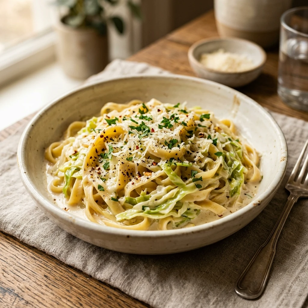 Creamy Cabbage Pasta Alfredo Easy Budget $10 Feed Family 4
