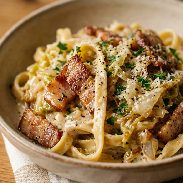 Creamy Cabbage Pasta Bacon Easy Budget $10 Feed Family 4