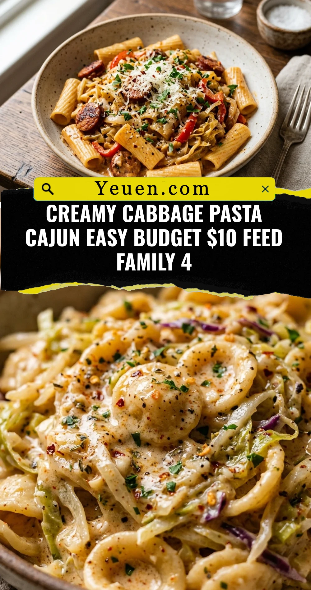 Creamy Cabbage Pasta Cajun Easy Budget $10 Feed Family 4