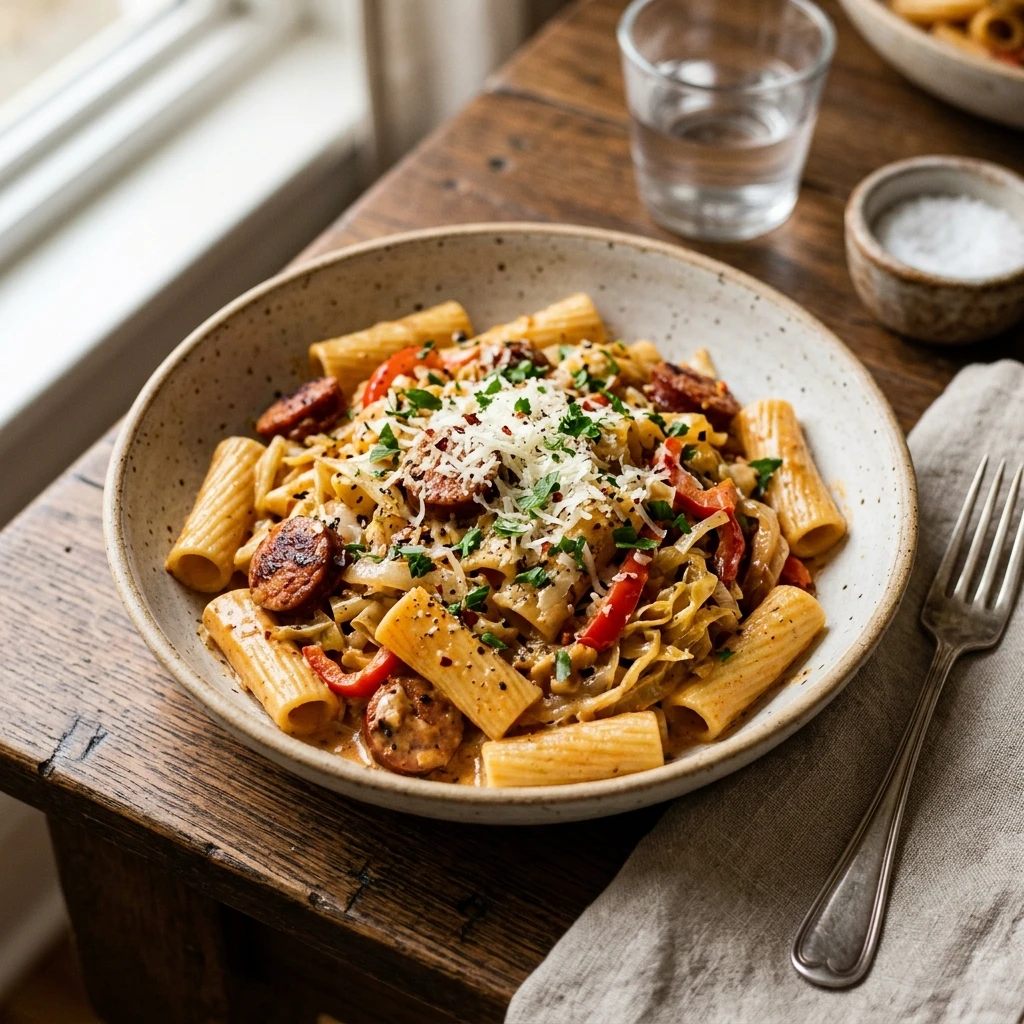 Creamy Cabbage Pasta Cajun Easy Budget $10 Feed Family 4