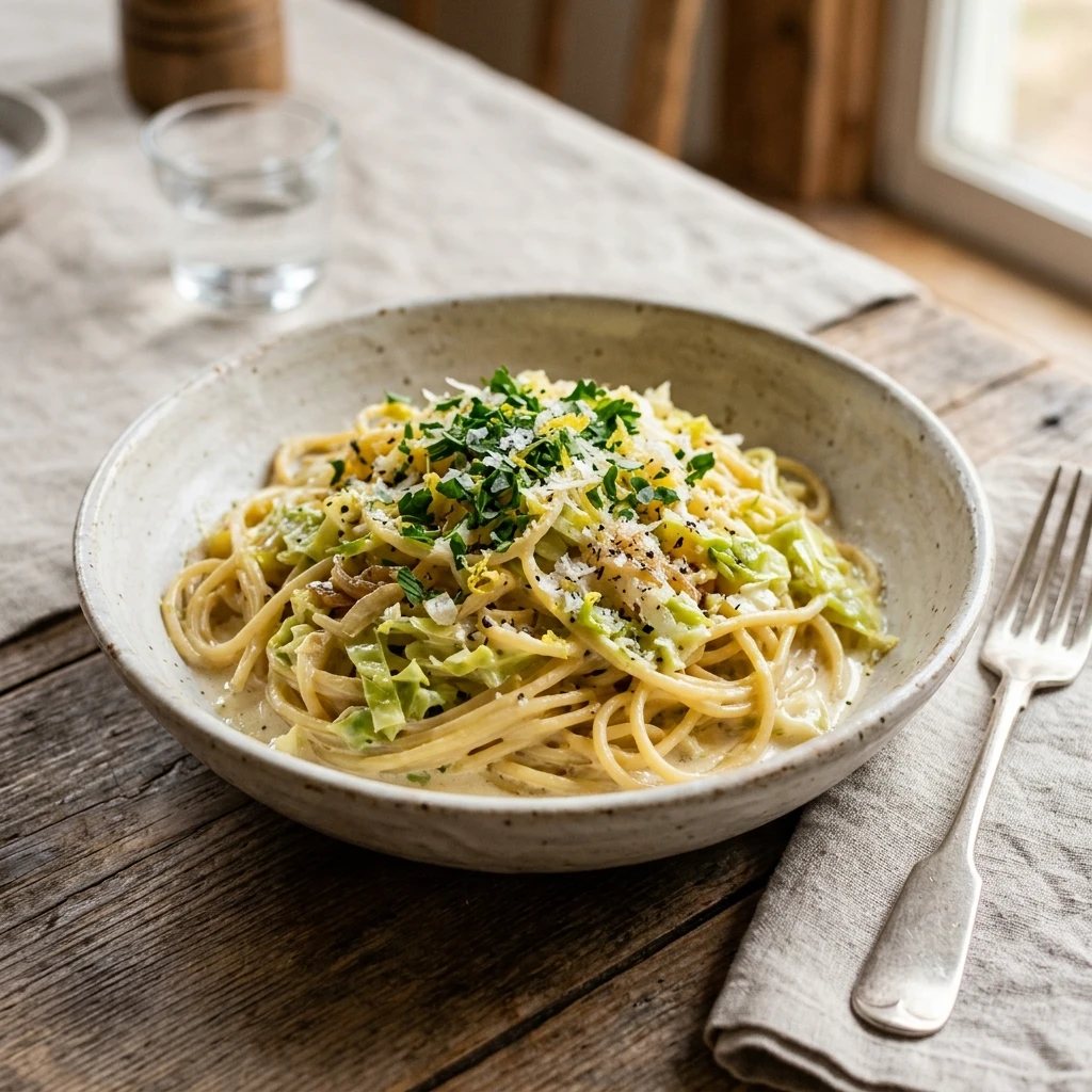 Creamy Cabbage Pasta Lemon Easy Budget $10 Feed Family 4