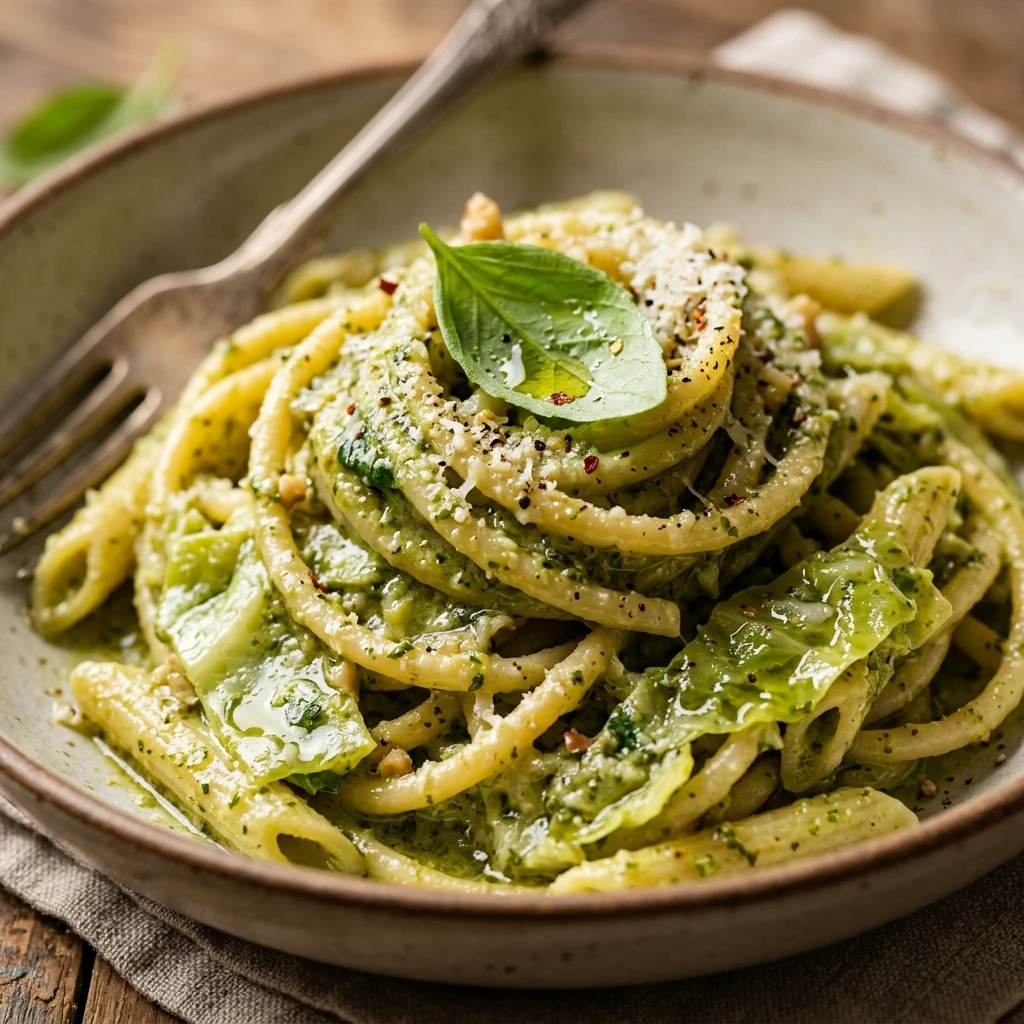 Creamy Cabbage Pasta Pesto Easy Budget $10 Feed Family 4